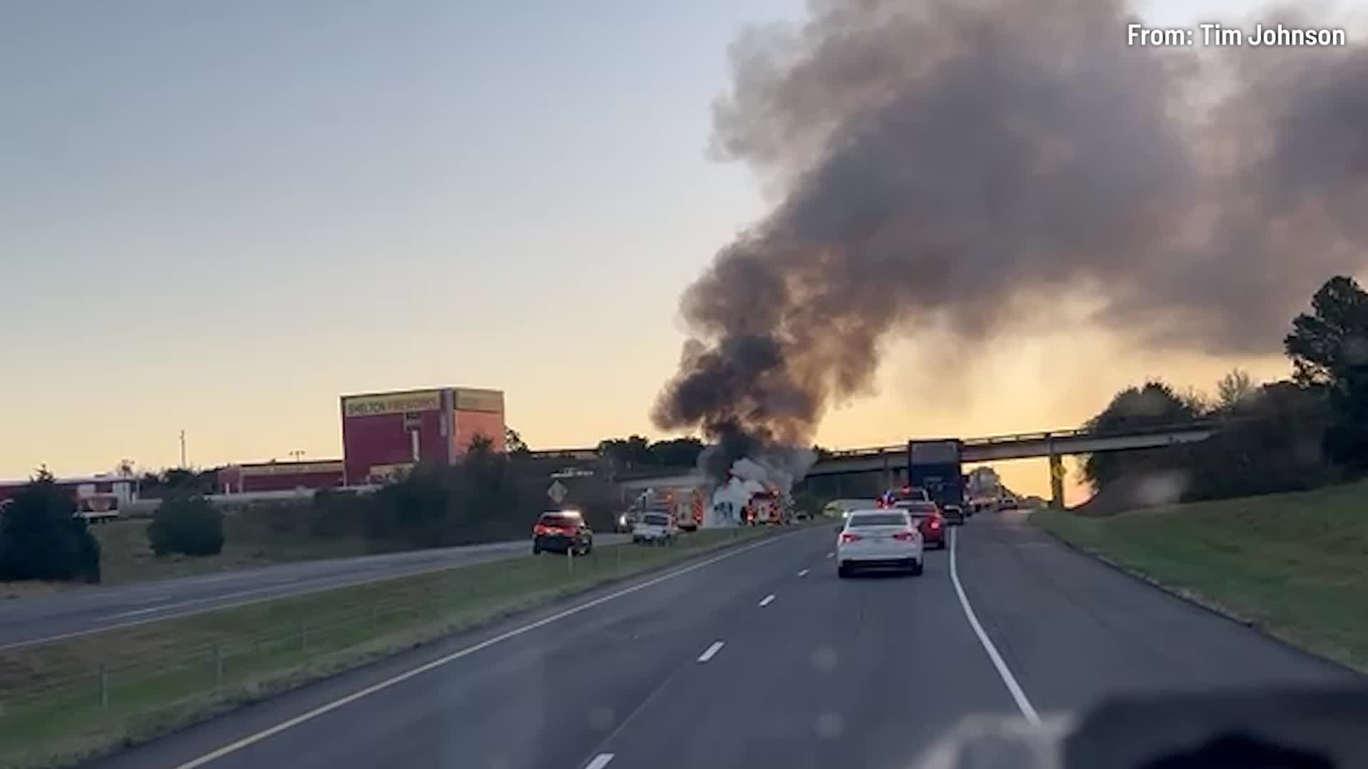 Tractor trailer catches fire on I-85 in Oconee Co. (From: Tim Johnson ...