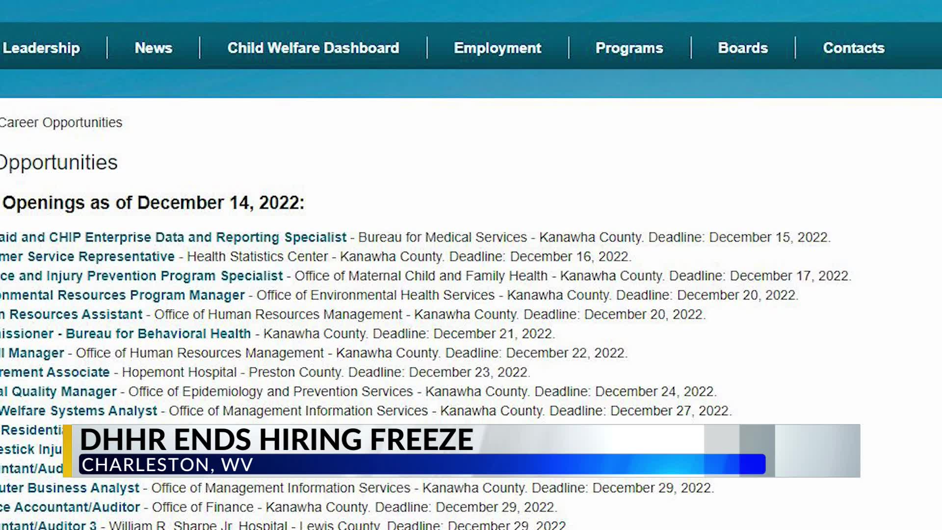 West Virginia DHHR lifts hiring freeze WOWK 13 News